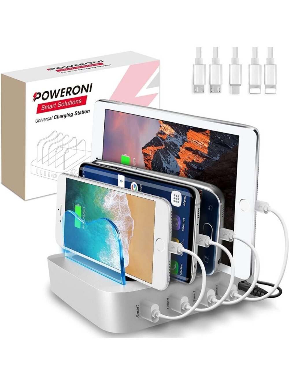 Fast Charging Dock Station for 4 Devices - Multi USB Charger for iPad, iPhone